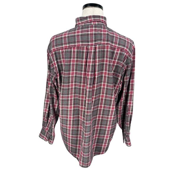 Vintage J Crew Oarsman Flannel Shirt Men's Large Red Gray Plaid Button-Down 90s - Picture 5 of 9